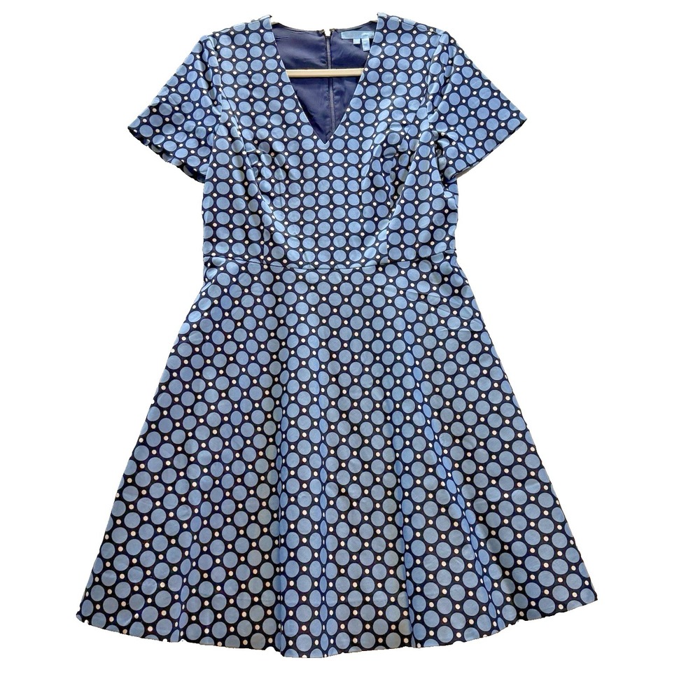 Draper James All Over Dot Print Fit & Flare Short Sleeve Lined Dress Womens 10